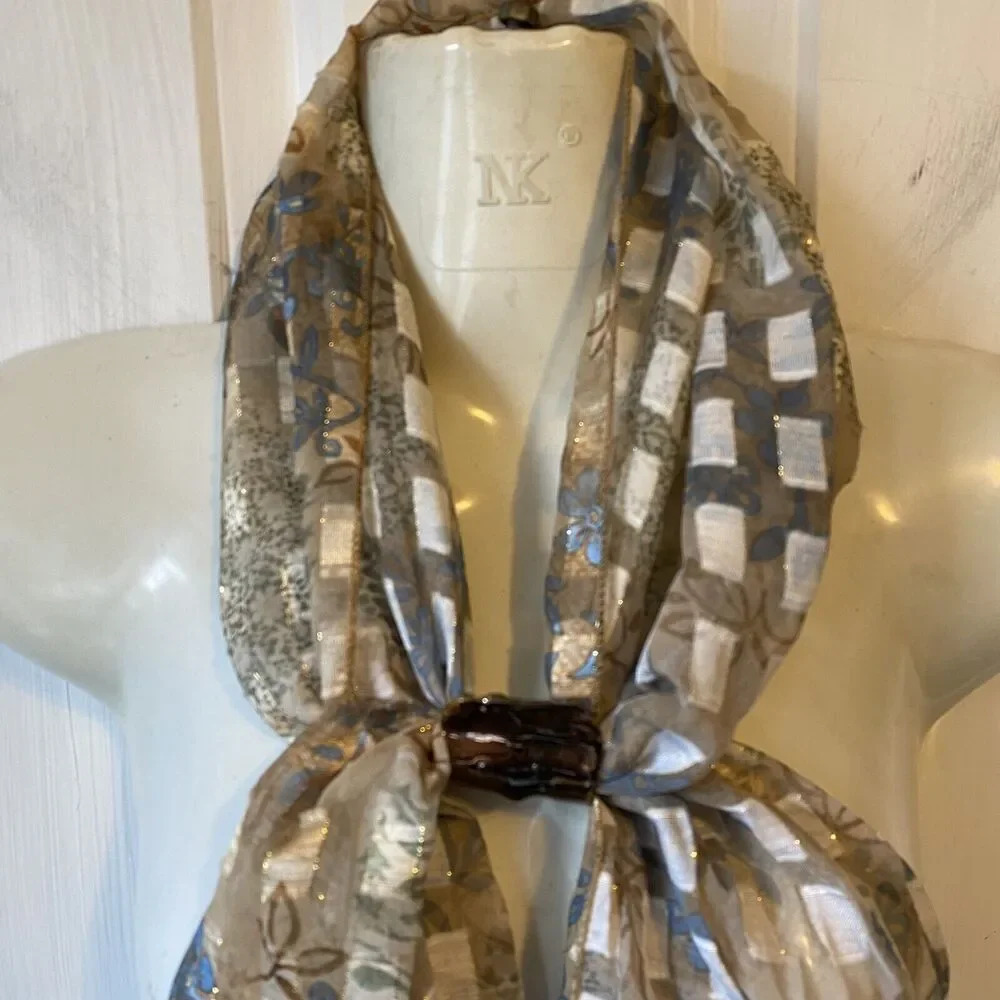 VTG Womens Rectangle Scarf Silky Floral Sheer Luxury Lightweight Accessory Fairy - Picture 2 of 7